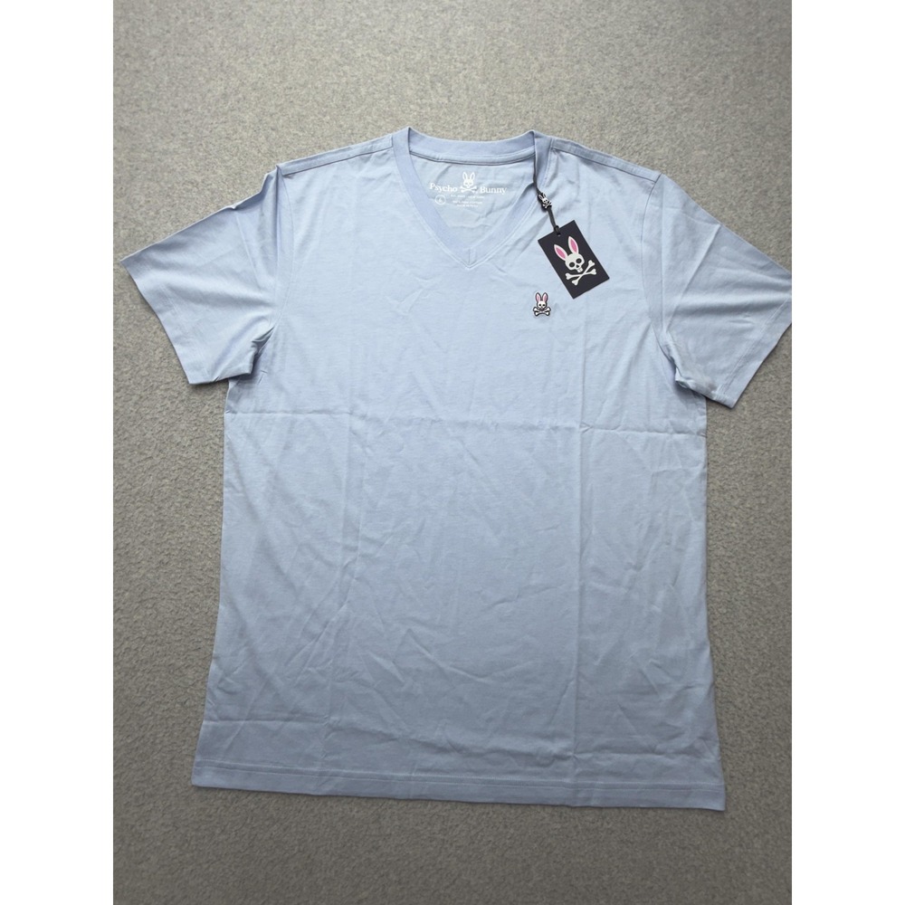 Psycho Bunny Mens Large Blue Classic V Neck 100% Pima Cotton Tee B6U100T1PC